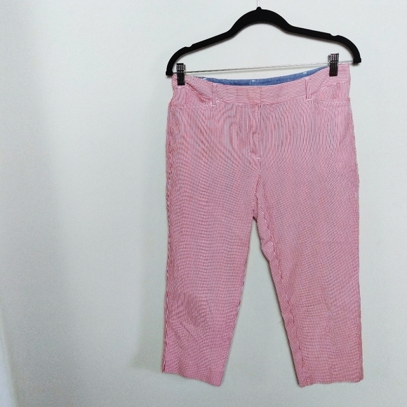 Talbots Red Seersucker Perfect Crop Pants - Picture 1 of 9
